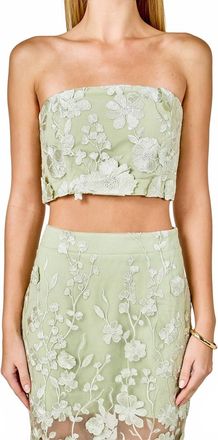 endless rose Strapless Floral Embroidered Top In Sage
