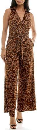 Nina Leonard Sleeveless Faux Wrap Jumpsuit in Cognac Multi at Nordstrom Rack, Size X-Large