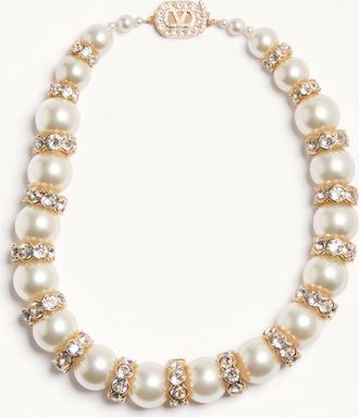 Valentino Garavani Collana Hypergoutte in Metallo e Resina con Cristalli Donna ORO/CREMA/CRYSTAL UNI