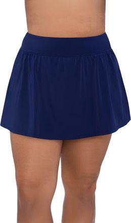 Trimshaper Mid-Rise Wide Waistband Control Swim Skort in Ink at Nordstrom, Size 22W
