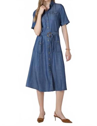 Dex Clothing Belted Utility Midi Dress In Medium Indigo Wash