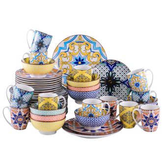 OEM Juego De Vajilla De Porcelana Con Estampado Geom&eacute;trico, 48 Piezas