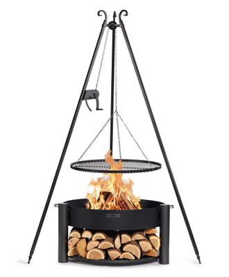 Cook King Kit De Brasero De Jard&iacute;n montana De 80 Cm Con Rejilla De Tr&iacute;pode De 180 Cm Con Gr&uacute;a Y Parrilla De Acero Natural De 70 Cm