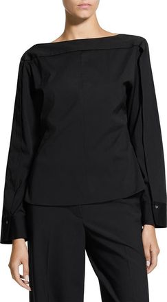 Theory Button Sleeve Boat Neck Top in Black at Nordstrom, Size X-Large