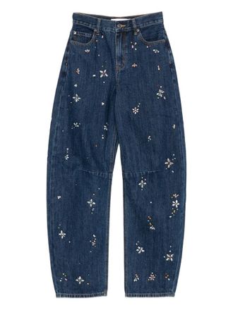 Self Portrait Blue Embellished Barrel Leg Jeans