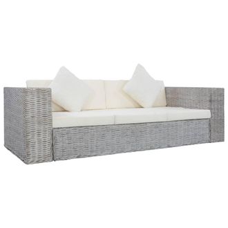 vidaXL Sof&aacute; De 3 Plazas Con Cojines Rat&aacute;n Natural Gris Vidaxl
