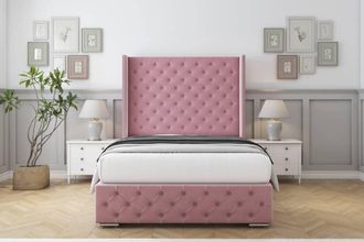 Sloomy Arundel Plush Bed Frame With 50 Upholstered Wingback Headboard in Pink | Size: Super King