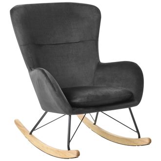 Beliani Silla Mecedora De Terciopelo Negro Patas De Metal Balancines Moderno Glamour Tradicional Ellan