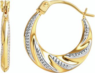 MAX + STONE Solid 14k Gold Two Tone Twisted Spiral Hoop Earrings with Click Top