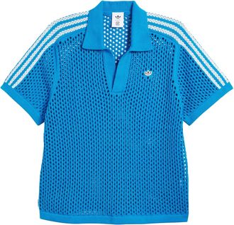 adidas x CLOT FW24 Crochet Polo Shirt Asia Sizing Bright Blue JE9592