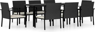 vidaXL Conjunto De Comedor De Jard&iacute;n 9 Piezas Rat&aacute;n Sint&eacute;tico Negro Vidaxl