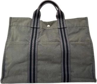 Herm&egrave;s Pre-owned Tote Bags, female, Gray, Size: ONE SIZE Pre-owned Canvas Tote Bag