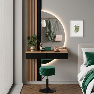 Vicco Tocador Melina, Roble/negro, 100 Cm Con Espejo Led, Vicco