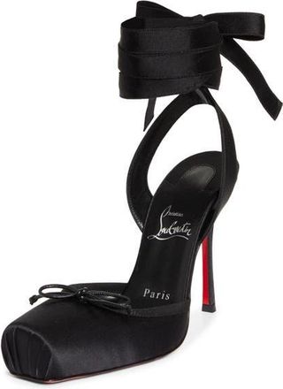 Christian Louboutin Cassia Lace-Up Slingback Pump in Black/Lin Black at Nordstrom, Size 5.5Us