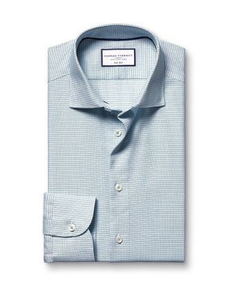 CHARLES TYRWHITT Non-Iron Stretch Texture Cotton Formal Shirt - Teal Green Single Cuff Size 15.5/34 by Charles Tyrwhitt
