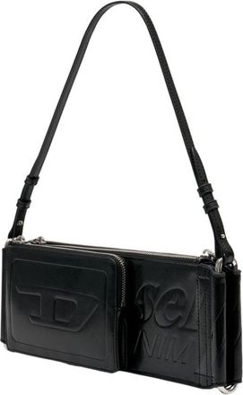 Diesel Unisex Embossed Logo Shoulder Bag Black Synthetic