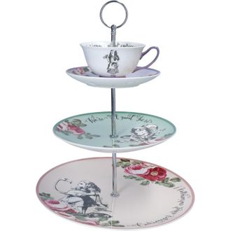 Mikasa And The V&a - Soporte Para Tartas De 3 Niveles, Soporte Para T&eacute; De La Tarde Con Taza De T&eacute;, T&eacute; De Alicia En El Pa&iacute;s De Las Maravillas, Porcelana De Hu