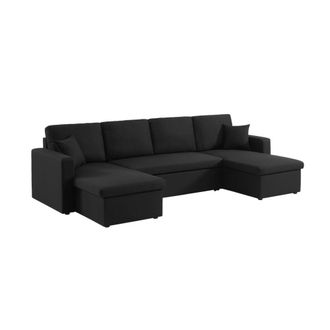 Sweeek Sof&aacute; cama panor&aacute;mico en tela, 4 plazas, negro