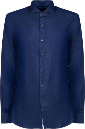 Fay Shirts - Heren - Casual Overhemden - Blauw - 2XL - Denim - Overhemden