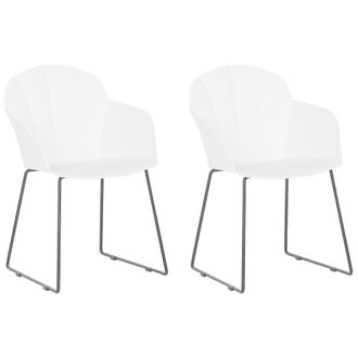 Beliani Conjunto De 2 Sillas De Comedor De Material Sint&eacute;tico Blanco Patas De Metal Negro Respaldo En Forma De Sala De Estar Moderna Sylva