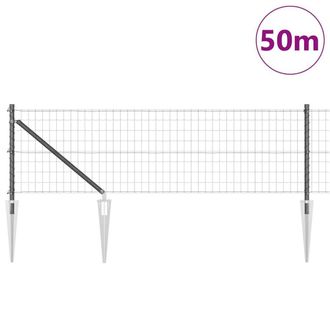 Berkfield Home Modern Euro Fence with 13 Spike Posts 0.4x50 m Galvanised Steel Grey
