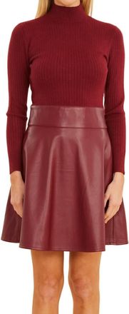Dolce Cabo Knit Vegan Leather Dress In Burgundy