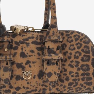 Pinko Womens Escape Horizontal Suede Bowling Bag Leather Handbags Hand