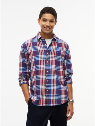 Tommy Hilfiger Mens Regular Fit Plaid Linen-Blend Shirt - Carbon Navy Check - XXXL