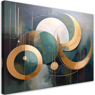 Feeby Cuadro En Lienzo, Formas Geom&eacute;tricas C&iacute;rculos Verde Dorado, 100x70