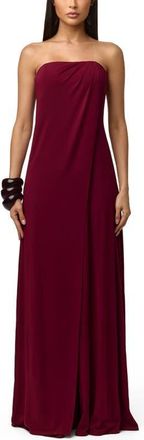 Naked Wardrobe Slinky Strapless Tube Wide Leg Jumpsuit in Sangria at Nordstrom, Size X-Large