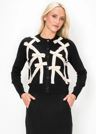 YAL New York Black Cardigan with Cream Ribbon Bows