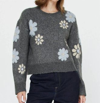 Current Air Daisy Crew Neck Sweater In Charcoal