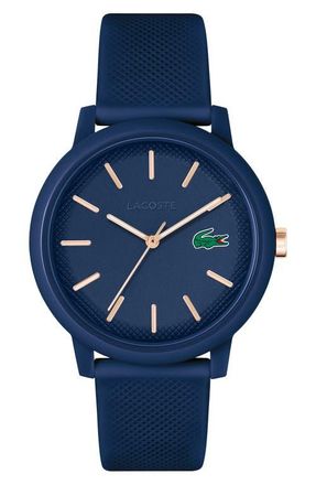 Lacoste 12.12 Silicone Strap Watch, 42mm in Blue at Nordstrom