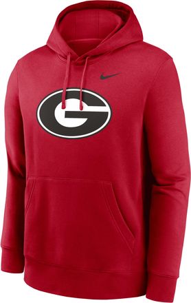 Nike Georgia Bulldogs Primetime Evergreen Club Primary Logo Nike Mens College Pullover Hoodie in Red | CLEVGFTNKDKPTF-GEO
