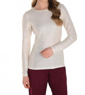 Frank Lyman Design Whitley Sparkle Long Sleeve Pullover Top In White