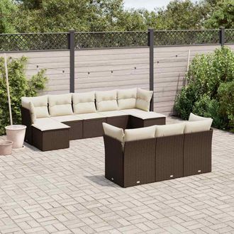 vidaXL Set De Sof&aacute;s De Jard&iacute;n 10 Pzas Y Cojines Rat&aacute;n Sint&eacute;tico Marr&oacute;n Vidaxl