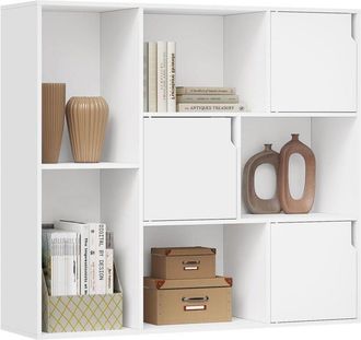 Woltu Woltu - Libreria a 8 Cubi, Scaffale Portaoggetti di Legno, Organizzatore Autoportante per Ufficio, Soggiorno, Camera da Letto, Bianco