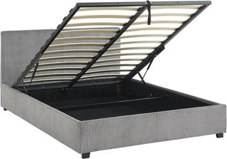 Sweeek Cama con somier abatible y cabecero con acabado en pana gruesa, 140cm