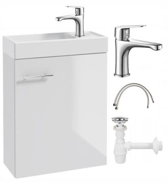 OEM Mueble De Ba&ntilde;o Con Lavabo Suspendido Blanco Brillante De 50x70 Cm Y Grifo Cromado Alargado