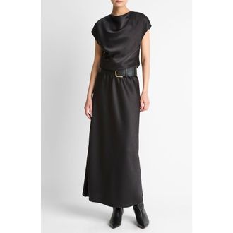 Vince Draped Cowl Neck Cap Sleeve Midi Dress in Black at Nordstrom Rack, Size Large