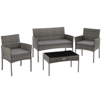 TecTake Rattan Garden Furniture Palese - for 4 people, weather resistant in Grey | Size: 4 Person