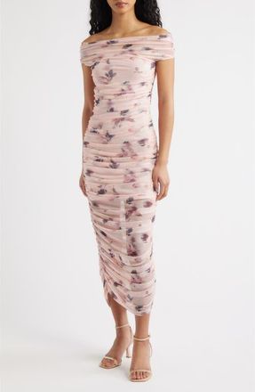 Lulus Claudia Floral Ruched Midi Dress in Pink Floral at Nordstrom, Size X-Small
