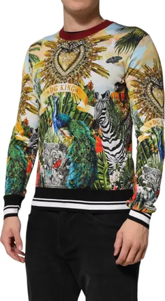 Dolce & Gabbana Mens Tropical Heart Crown Silk Sweatshirt Multicolor Sweatshirts