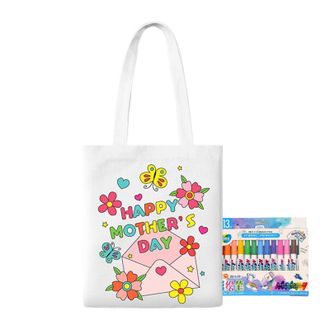 Generic Paint Canvas Bag | Scribble On Bag | Mothers Day Educational Activity With Paint Pens For Kids 3+ Years Preschool School, style 2, se beskrivning