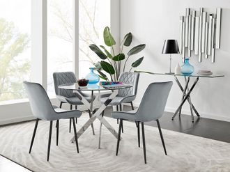 Furniturebox Novara 100cm Round Dining Table & 4 Pesaro Black Leg Chairs in Grey