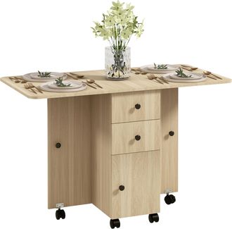 OEM Mesa Plegable Con Ruedas Y Alas Abatibles Mesa Auxiliar Multifuncional Con Almacenaje 120x60x76,5 Cm Natural
