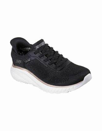 Skechers Womens Skechers BOBS Sport Squad Chaos Textile Womens Black/Gold Standard Trainers - Size: 5