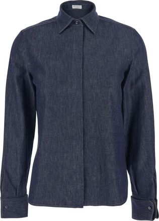 Brunello Cucinelli Overhemden, Dames, Blauw, L, Denim, Denim Shirt