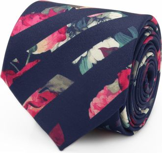 Cufflinks Inc. Painted Floral Stripe Silk Tie in Navy at Nordstrom