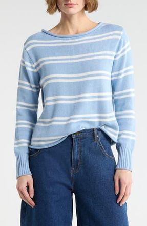 Vigoss Stripe Boat Neck Crop Sweater in Baby Blue/Creme at Nordstrom Rack, Size X-Large